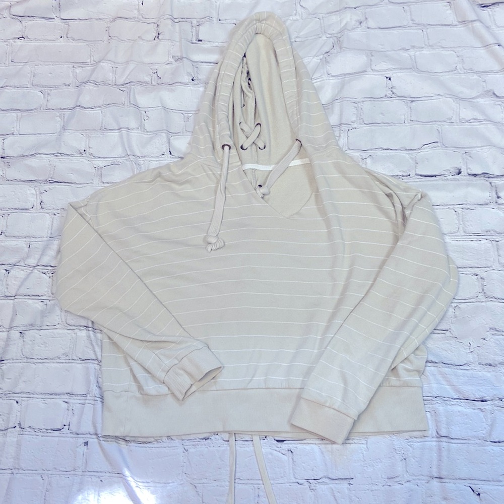 Lace Up Back Hooded Sweat Shirt